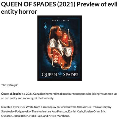 QUEEN OF SPADES (2021) Preview of evil entity horror